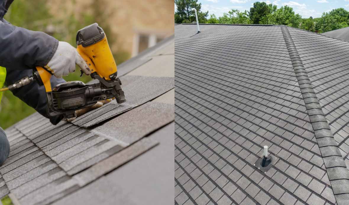 Before After of shingles - on roof