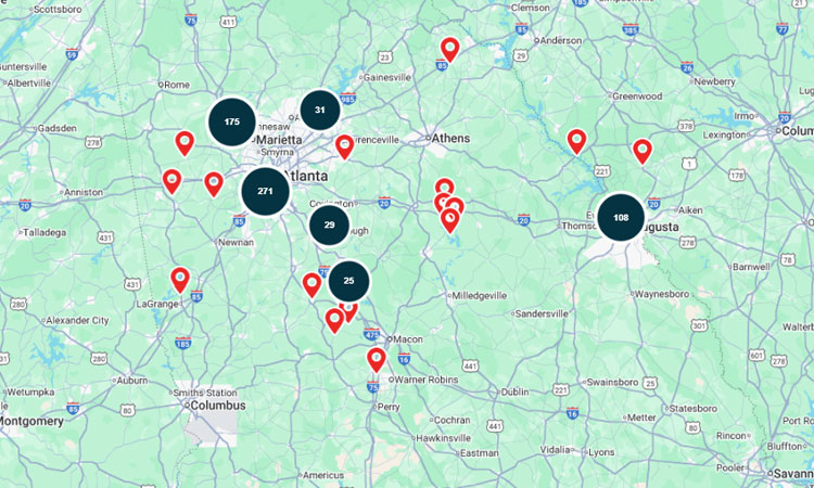 Atlanta Map with Project pins